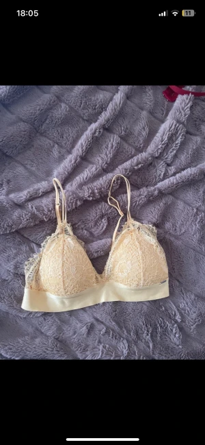 Beige spetsväst från ella m. - Säljer en beige spetsväst från ella m. med tunna axelband och vacker spetsdetalj över hela framsidan. Västen har en bred satinresår nedtill och stängs med hakar i ryggen. Perfekt för dig som gillar romantiska och feminina detaljer.