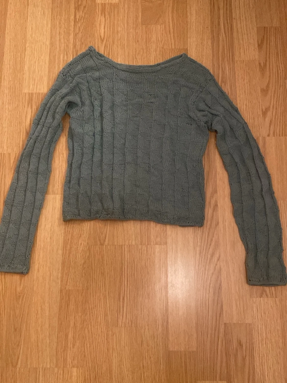 Turkos stickad långärmad tröja - 1