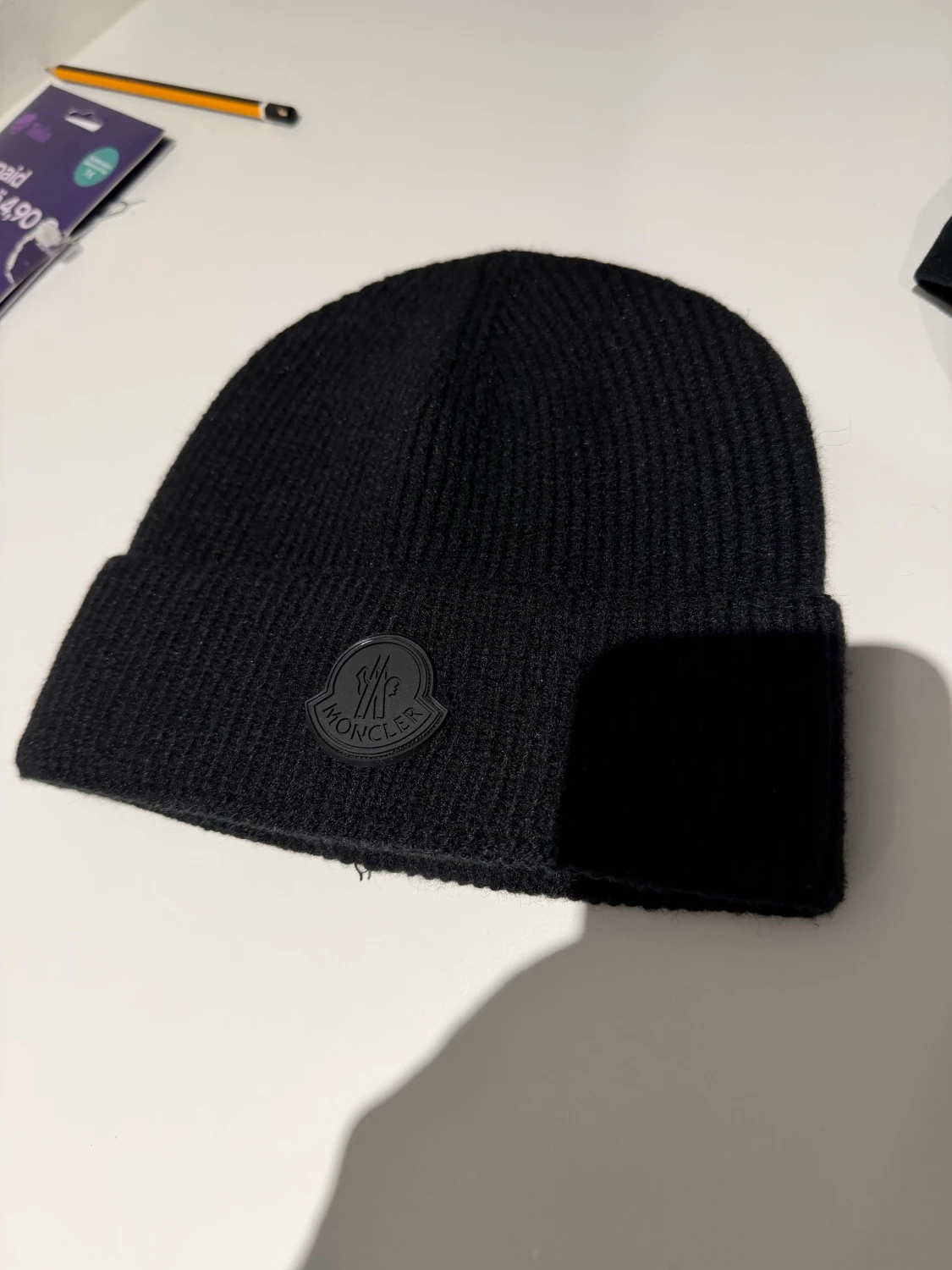 Moncler black beanie black logo