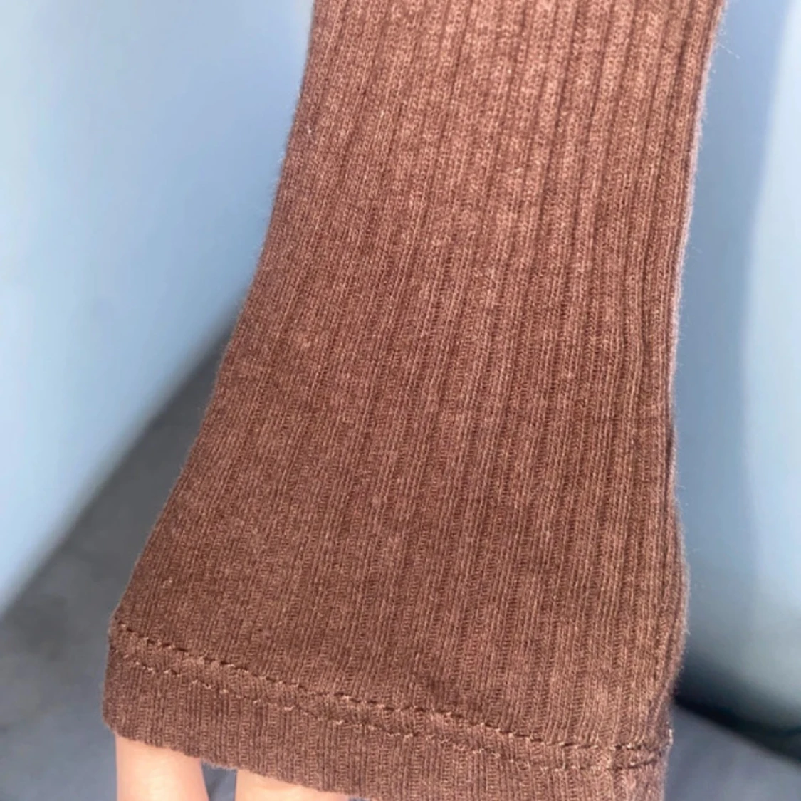 Brun ribbad långärmad topp Pieces - 1