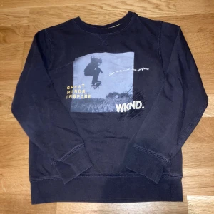 Svart WKND Sweatshirt från KappAhl - Svart sweatshirt från KappAhl med coolt tryck på bröstet med texten 'WKND' och 'Great minds inspire'. Motiv med skateboardåkare och broderad detalj vid halsen. Tröjan har lång ärm och rund hals, tillverkad i mjuk bomull.