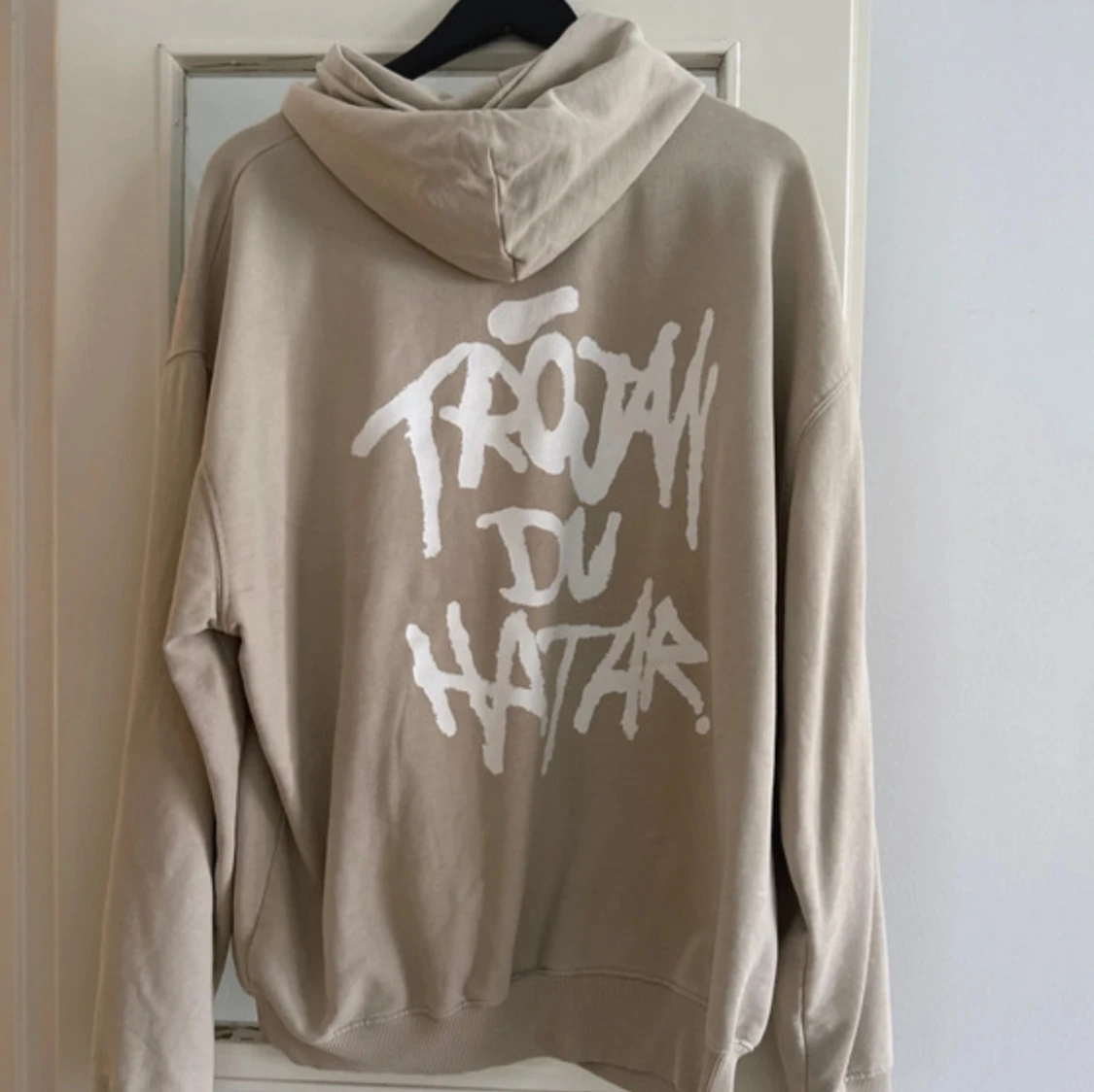 Beige hoodie med tryck "Tröjan du hatar" - 1