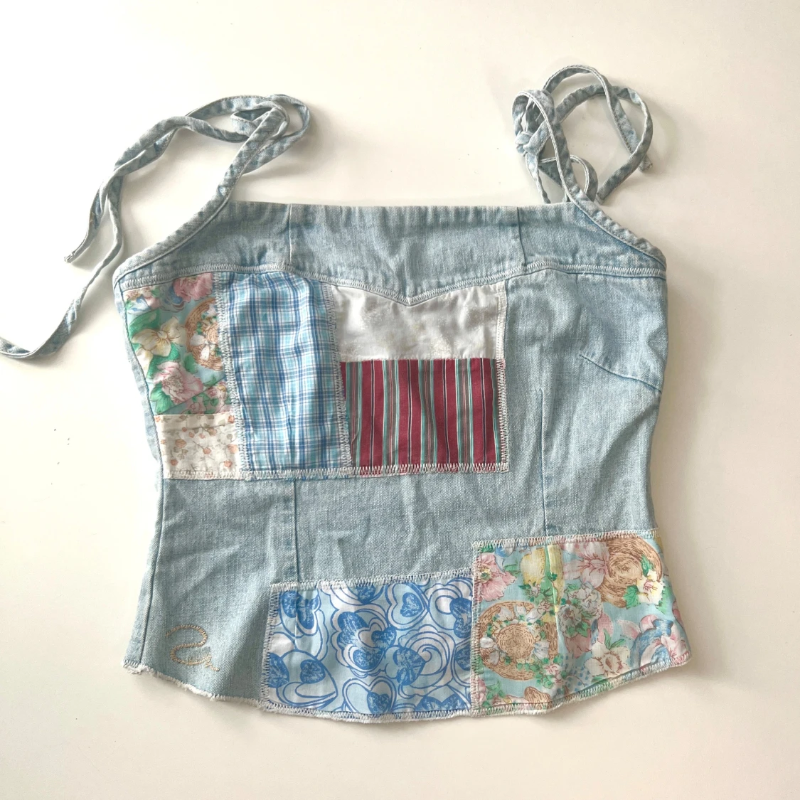  denim korsettopp med knytband - 2
