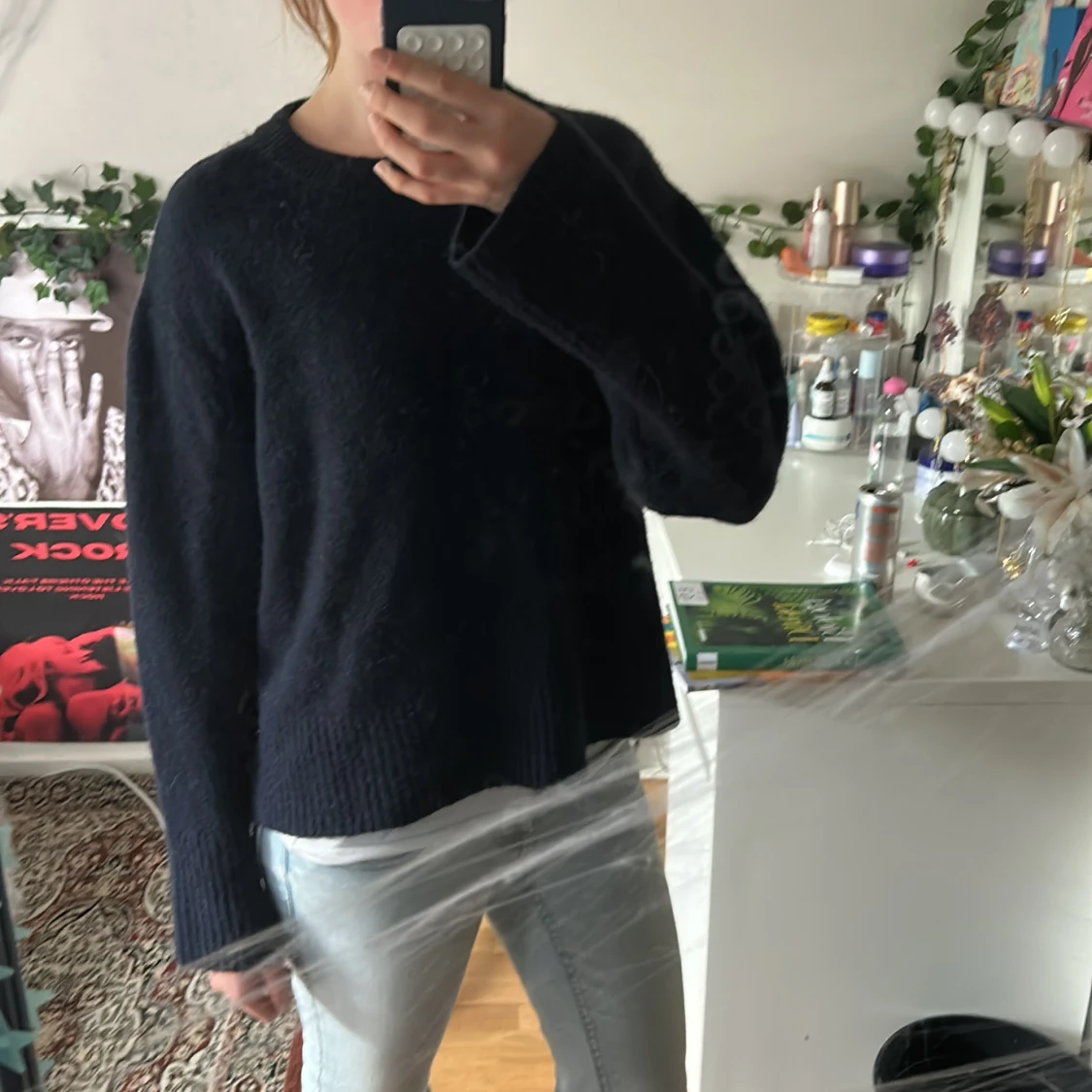 Mörkblå stickad tröja Gina Tricot