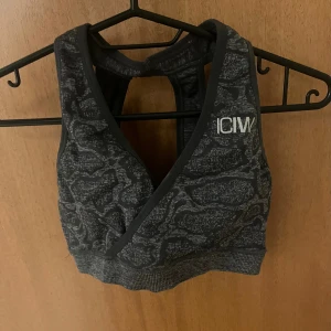 ICIW sport-bh - Säljer en snygg sport bh från ICANIWILL med mörkt camouflage-mönster. Toppen har omlott-design framtil och öppen i ryggen. Står ingen storlek i skulle tippa på Xs eller S Endast testat aldrig använd Köpt för 449 kr