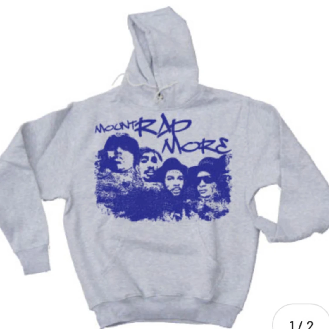 Grå hoodie med blått tryck