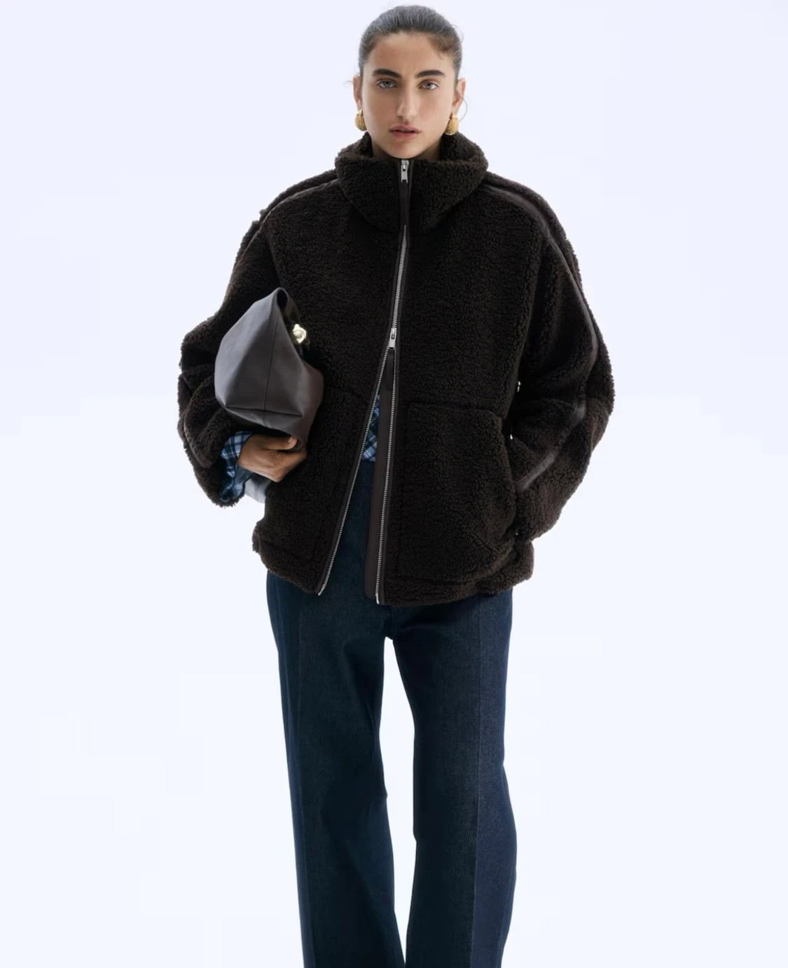 Mörkbrun teddyjacka med dragkedja - 1