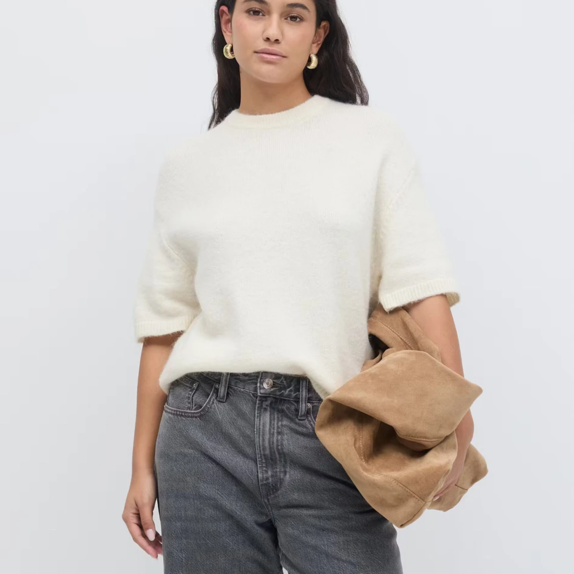 Vit stickad kortärmad tröja