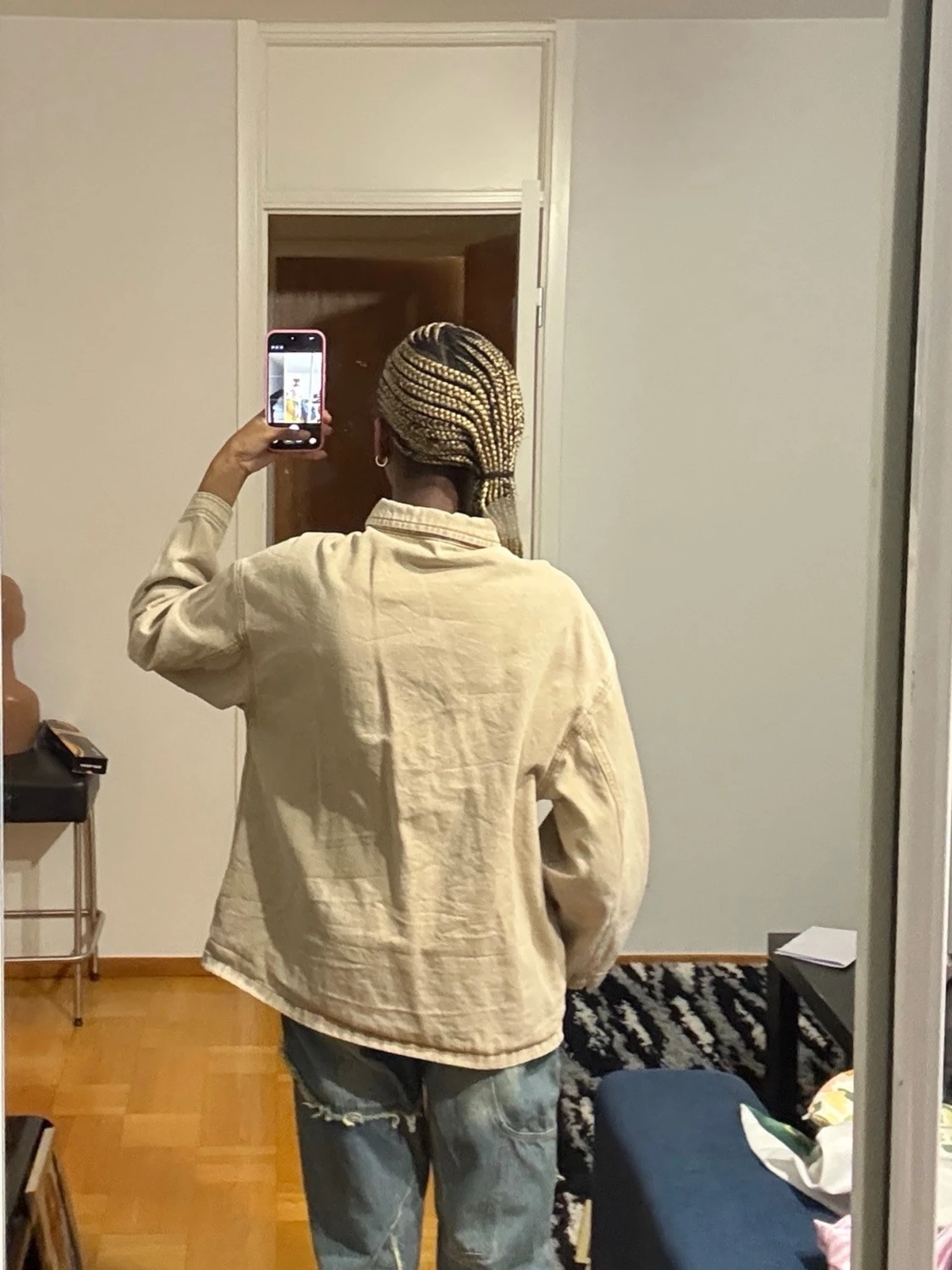 Beige oversized jeansjacka - 2