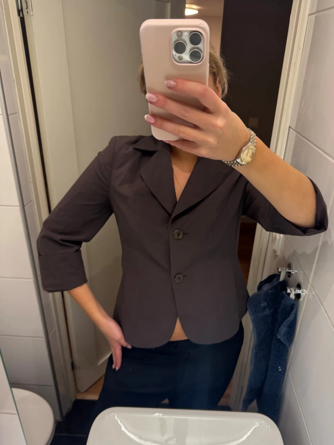 Mörkbrun kavaj med trekvartsärm - 1