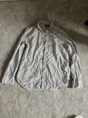 Randig skjorta från Polo Ralph Lauren - Säljer en klassisk vit och blå randig skjorta från Polo Ralph Lauren i relaxed fit. Skjortan har långa ärmar, knappar framtill och en tidlös krage. Perfekt för dig som gillar en clean och stilren look.