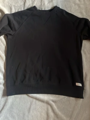Svart sweatshirt från lager 157 - En stilren svart sweatshirt från lager 157 med rund halsringning och ribbade muddar vid ärmslut och nederkant. Tröjan har en klassisk passform och är tillverkad i mjukt material som känns skönt mot huden. Perfekt för en avslappnad look.