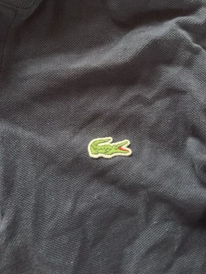 Mörkblå långärmad Lacoste henley - Mörkblå långärmad henley från Lacoste med klassisk krage och två knappar framtill. Tröjan har det ikoniska gröna krokodilmärket broderat på bröstet och är tillverkad i ett mjukt bomullsmaterial. Perfekt för en avslappnad och stilren look.