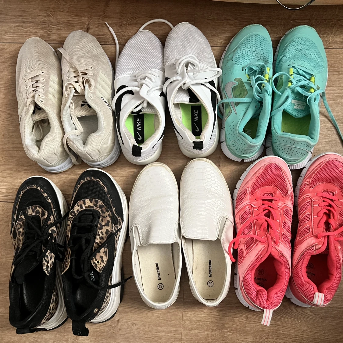 Skor dojor löparskor leopard turkos neonrosa neon  - 90