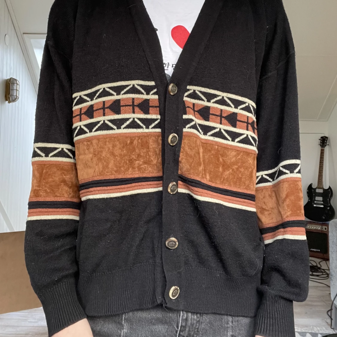 Vintage Cardigan, svart/brun, Mark Twain - 90