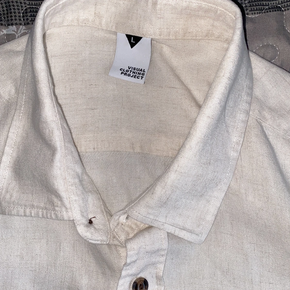 Ljusbeige linne och bommuls skjorta - 91