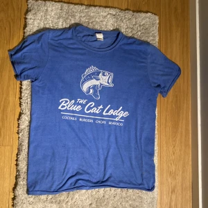 T-shirt med tryck  - Blå T-shirt med tryck - storlek L - använd men i bra skick    har suttit på mig 179 cm@80kg