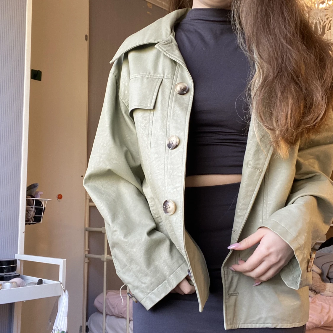 Grön skinnjacka - 90