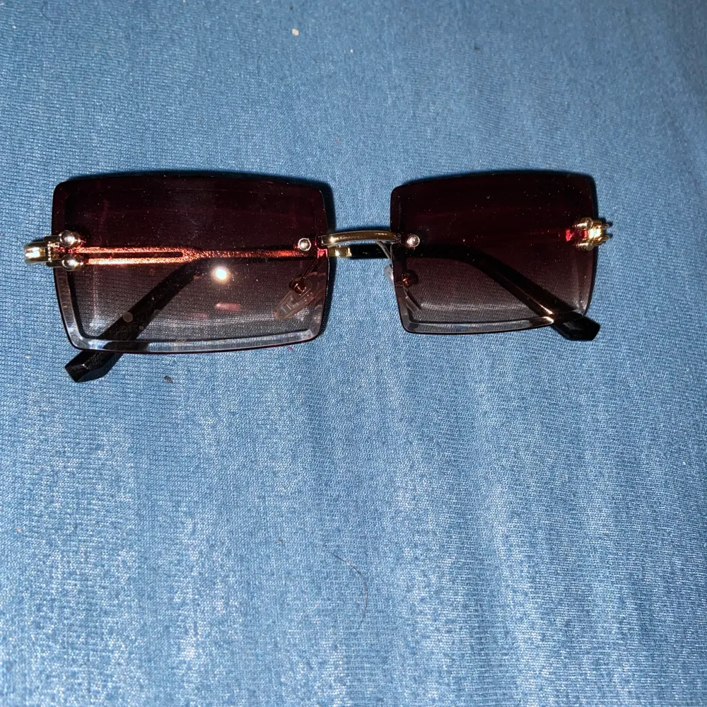 Riktigt snygga solglasögon. Helt nya aldrig använda. Köpte för 500kr säljer för 200kr för att jag vill bli av med dom. Glaset är brunt ungefär och guldiga bågar.. Accessoarer.