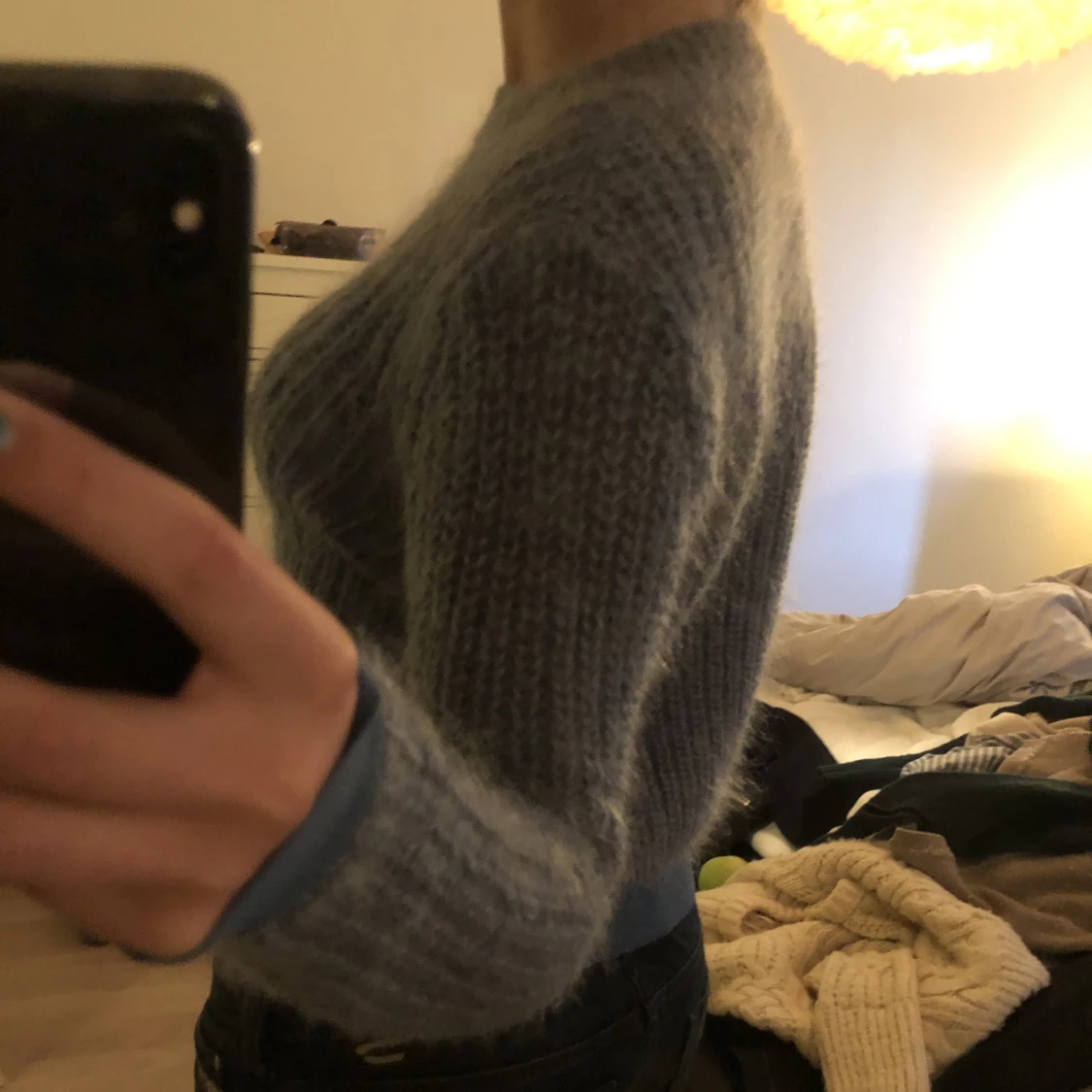 Blå stickad tröja  - 90