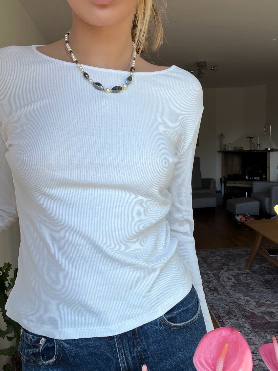 Vit långärmad tröja - 90