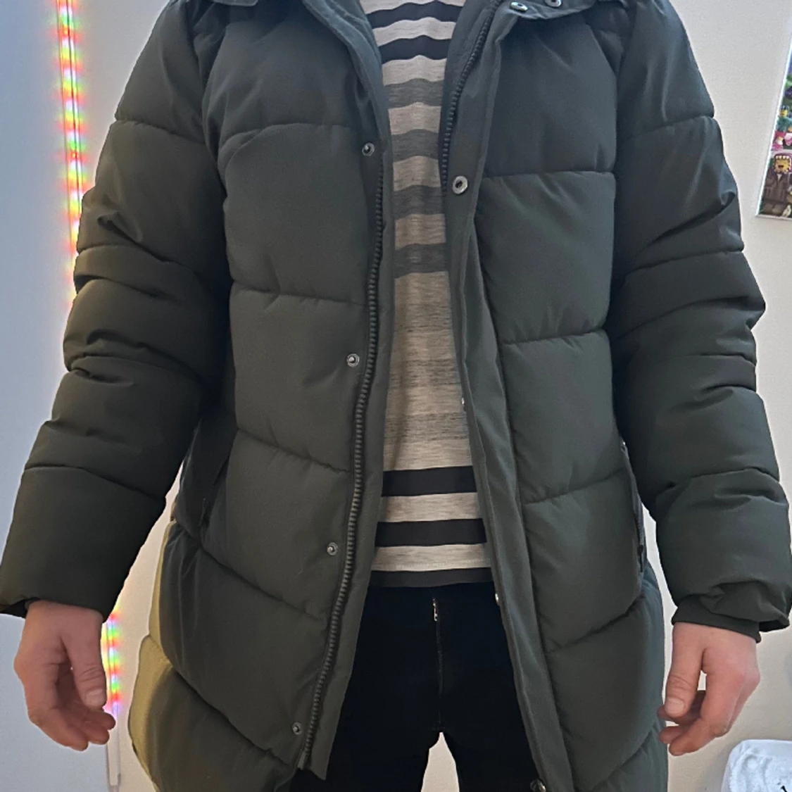 Long Puffer Jacket, Dark Army, herrstorlek L