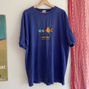 T-shirt med tryck - En större blå t-shirt med mycket fint tryck på framsidan. Väl använd.