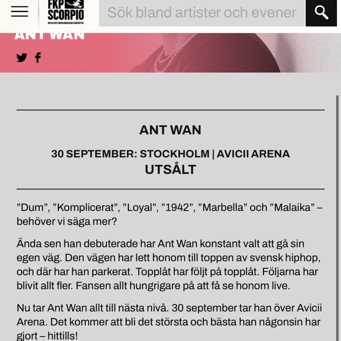 ANT WAN KONSERT STÅ PLATS