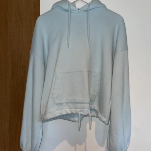 Pastellblå tjocktröja - Pastellblå/babyblå/ljusblå hoddie från NA-KD X Hanna schönberg. Dragsnöre till midjan. Oversized i armarna. Fint skick.