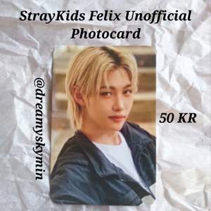 Unofficial Photocard på Felix från StrayKids. Gratis frakt och freebies ingår i köpet, kostar bara 50 KR. Kontakta mig om du är sugen på att köpa eller få fler bilder.