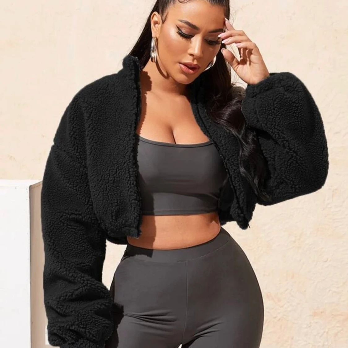 Svart teddy jacka - 90