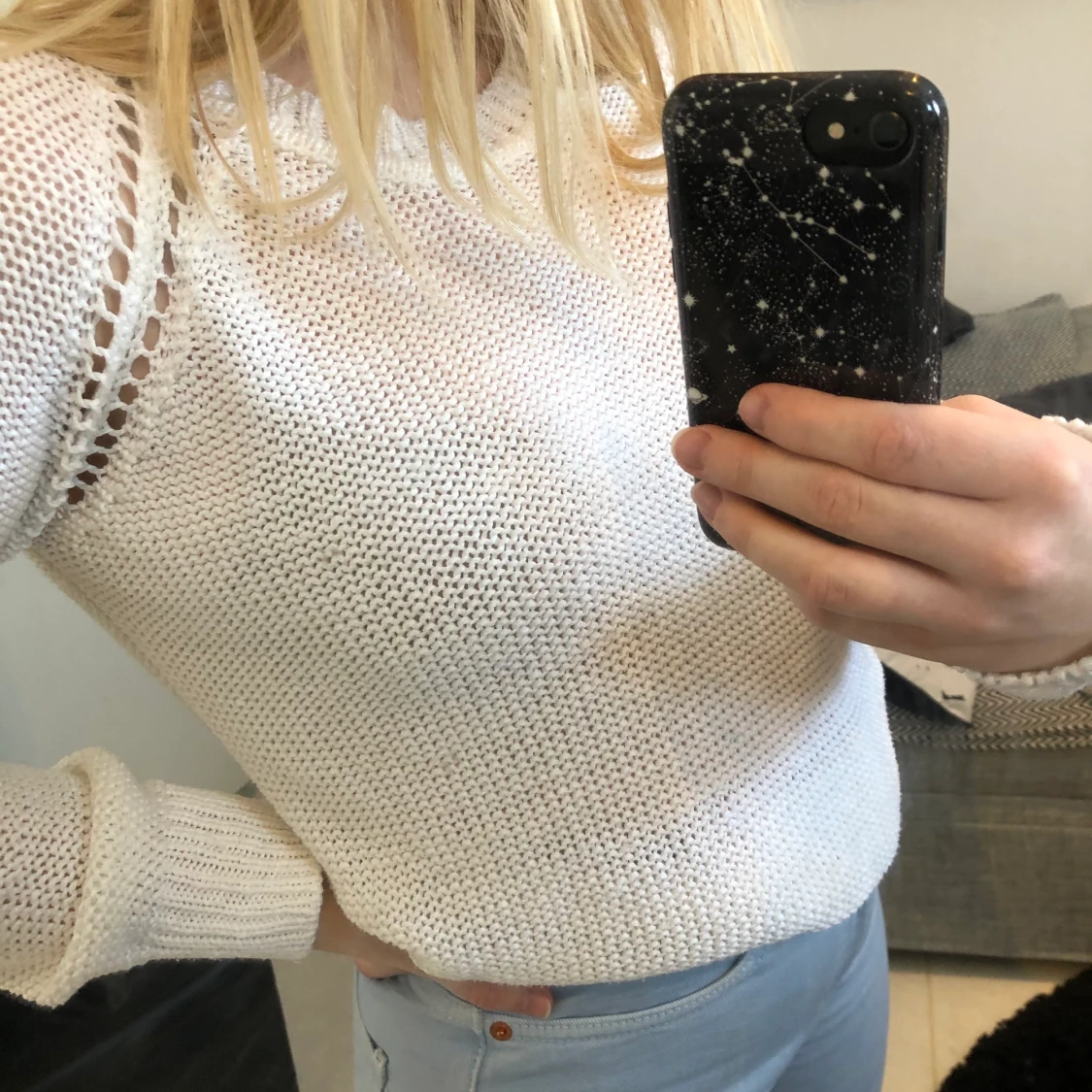 Vit stickad tröja från Cubus i storlek 158