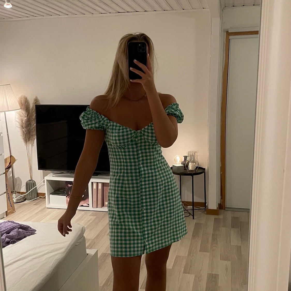 Rutig klänning grön/vit