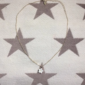 Halsband och örhängen  - Ett guldfärgat halsband med vit Bloma vanlig kvalite, ärhängen av plast blomman passar så bra för att matcha färgstarka kläder och dom blå är helt nickel fria och lite tjockare för att hålen ska läka bra. Det sista halsbandet är silverfärgat och bra kvalite:)
