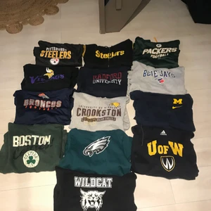 13 vintage hoodies  - Hej säljer 13st feta vintage hoodies i storlekar S-M/L, 300-350kr/ per tröja. Vid intresse och fler bilder på nån specifik tröja tar vi de via meddelanden:).           hela lådan för 2999kr