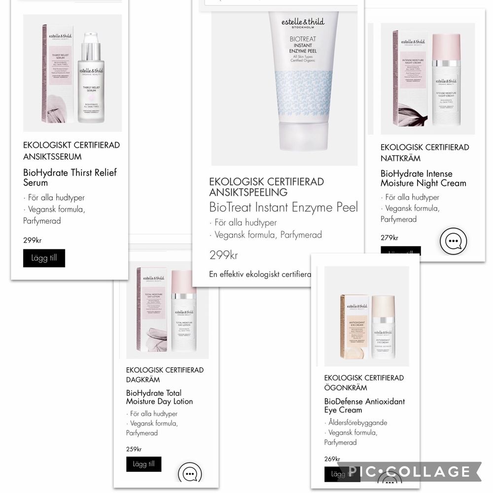 Hel hudvårdsserie från Estelle & Thild. Innehåller Peeling, dagkräm, nattkräm, ögonkräm och serum. Produkterna är endast testa ca 3 gånger. Se bild 2 för att se hur mycket av serumet som ä kvar. Nypris 1400 för allt på bilden, säljer för 300kr inkl frakt. Övrigt.