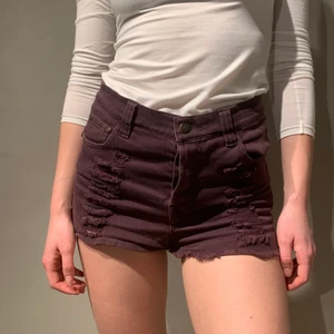 Mink Pink shorts  - Jeans shorts from Mink Pink.  Distressed cotton in an aubergine dark purple.   XS   Model is 167cm and wears a 24-25 in most jeans brands.
