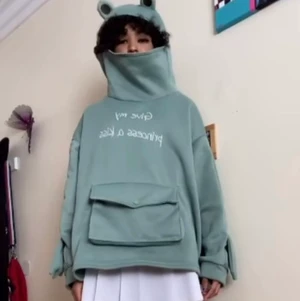 Gord hoodie - Säljer nu denna ”frog hoodie” som var populär på tiktok för ett tag sen. Skitgullig och rolig, men använder den tyvärr inte längre. Frakt tillkommer💗 Tyvärr fläckar på den (se sista bilden)