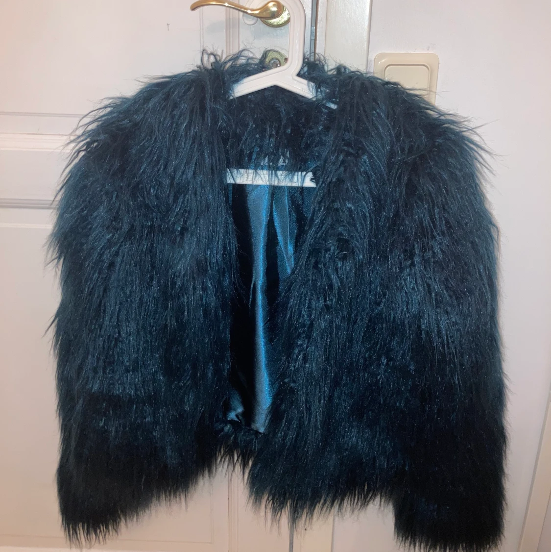 Superfin mörk grön/blå pälsjacka! - 90