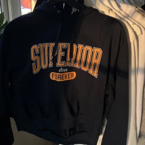 Hoodie - Mörkblå hoodie med tryck fram och luca bak! Använder inte!