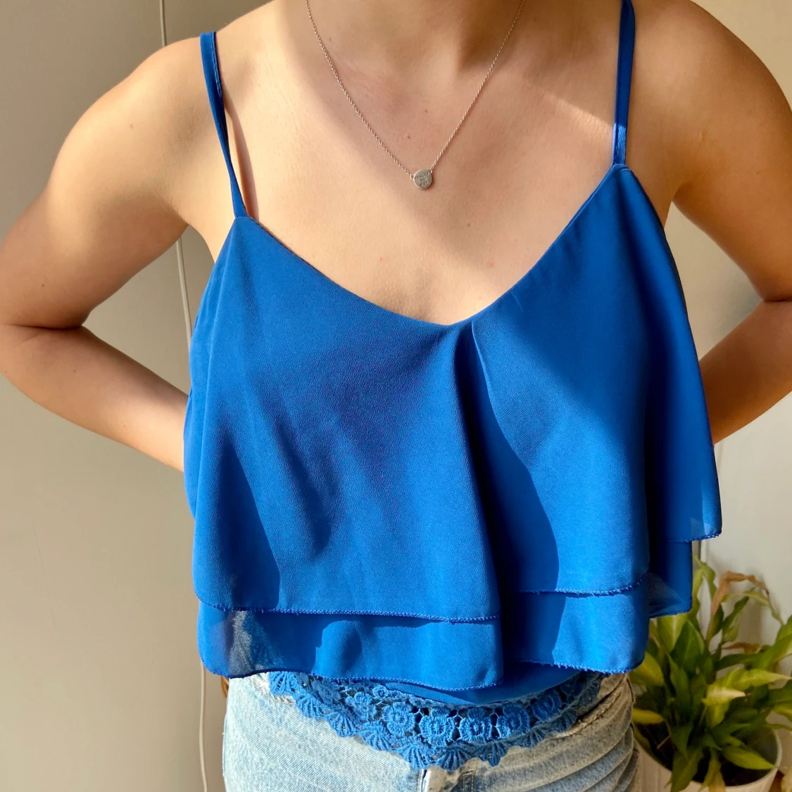 Blått linne med spets - 91