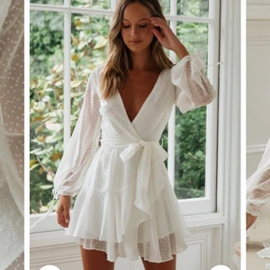 Klänning - Säljer denna jättefina vita klänning från Dennis maglic som passar perfekt som avslutningsklänning eller studentklänning. Den är endast använd 1 gång på kvällen på min student och den är i fint skick💘 Nypriset är 799kr.