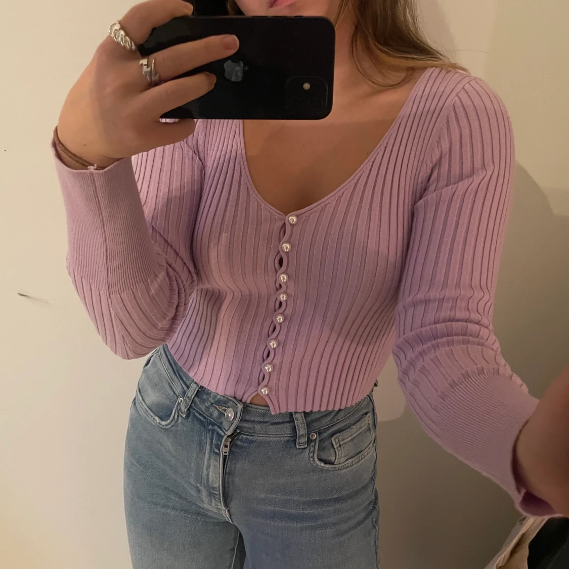 Lila ribbad kofta - 90