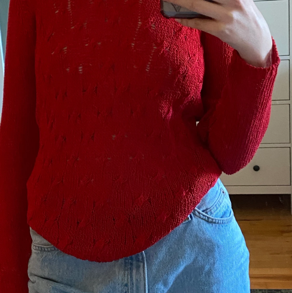 Röd stickad tröja - 90