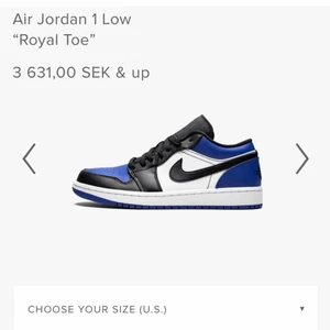 Nike Air Jordan 1 Royal toe - Air Jordan 1 i storlek 44. Sparsamt använda då jag själv har 42 och helt enkelt köpte fel storlek. Endast använda 2 gånger tills jag upptäckte det. Då de var för stora har en "rynka" uppstått på ena skon. Annars som nya. 