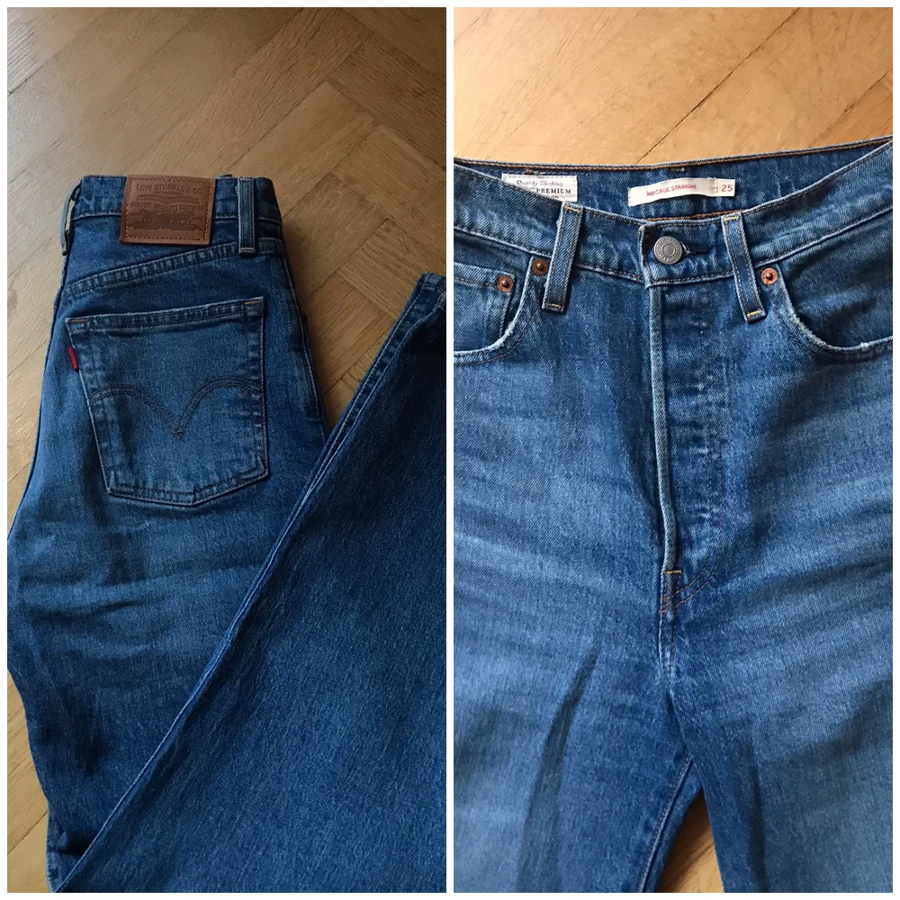 Levis ribcage i fin blå jeansfärg. Sparsamt använda. W 25 L 29, lite stretch, hög midja. Nypris 1200:- . Jeans & Byxor.