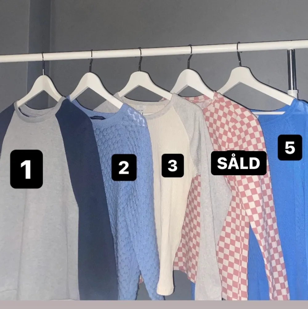 Säljer alla dessa tröjor. Nr 1: Från Shein, Storlek S. Nr 2: Från French Connection, Storlek XS. Nr 3: Från Zara, Storlek 164 (13-14). Nr 4: Från Zara, Storlek 164 (13-14). Nr 5: Från Zara, Storlek S. <3 Hör av er för fler bilder eller pris.. Tröjor & Koftor.