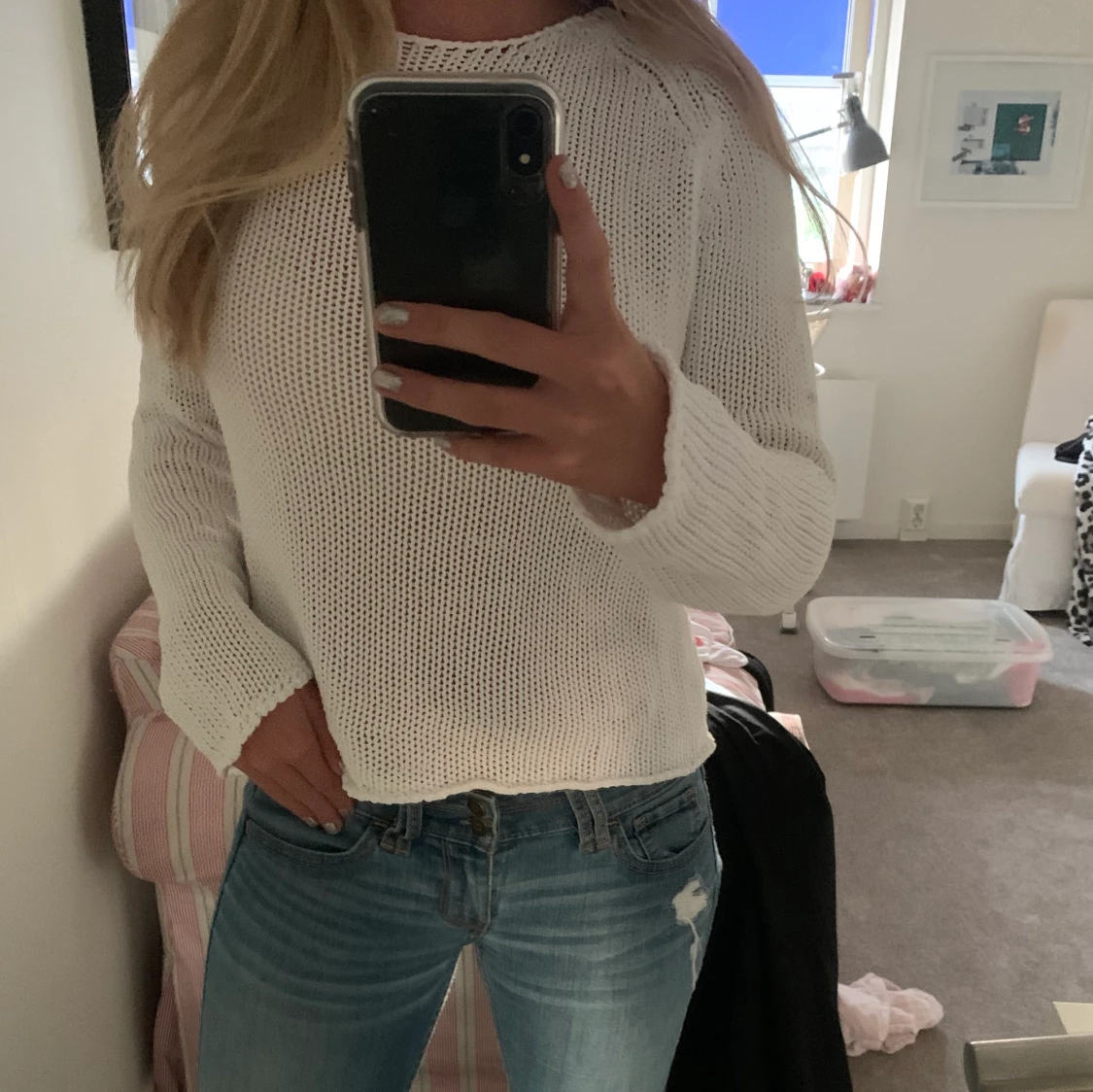 vit stickad Armani jeans tröja 