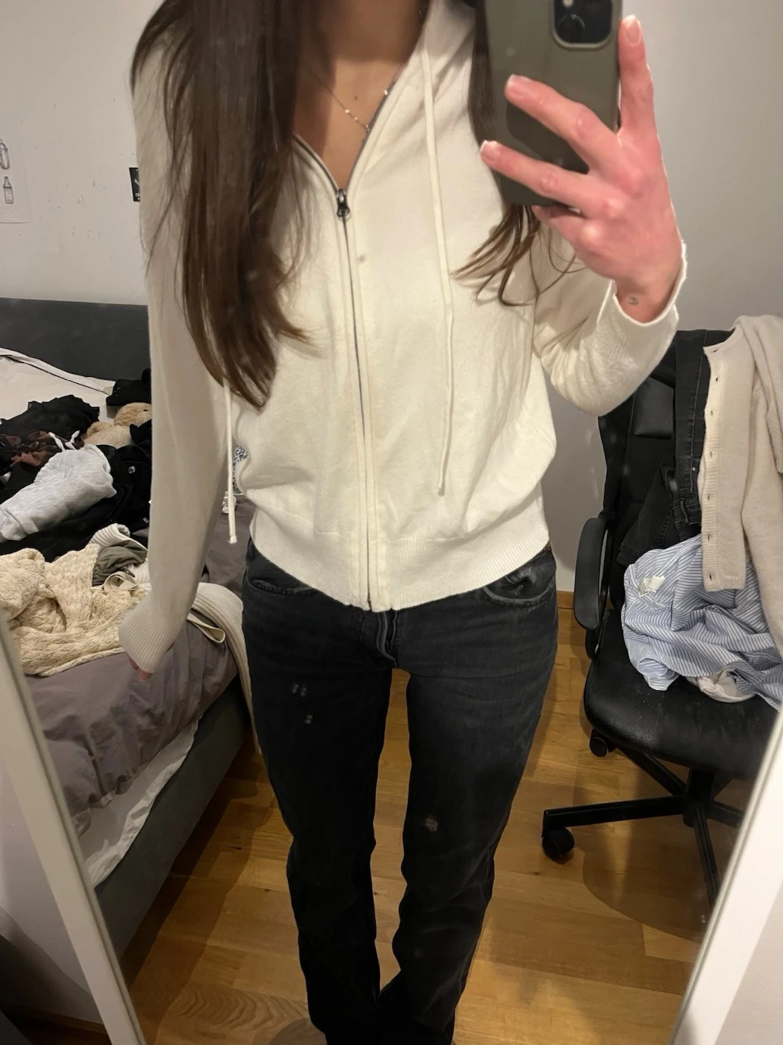Vit hoodie med dragkedja - 2