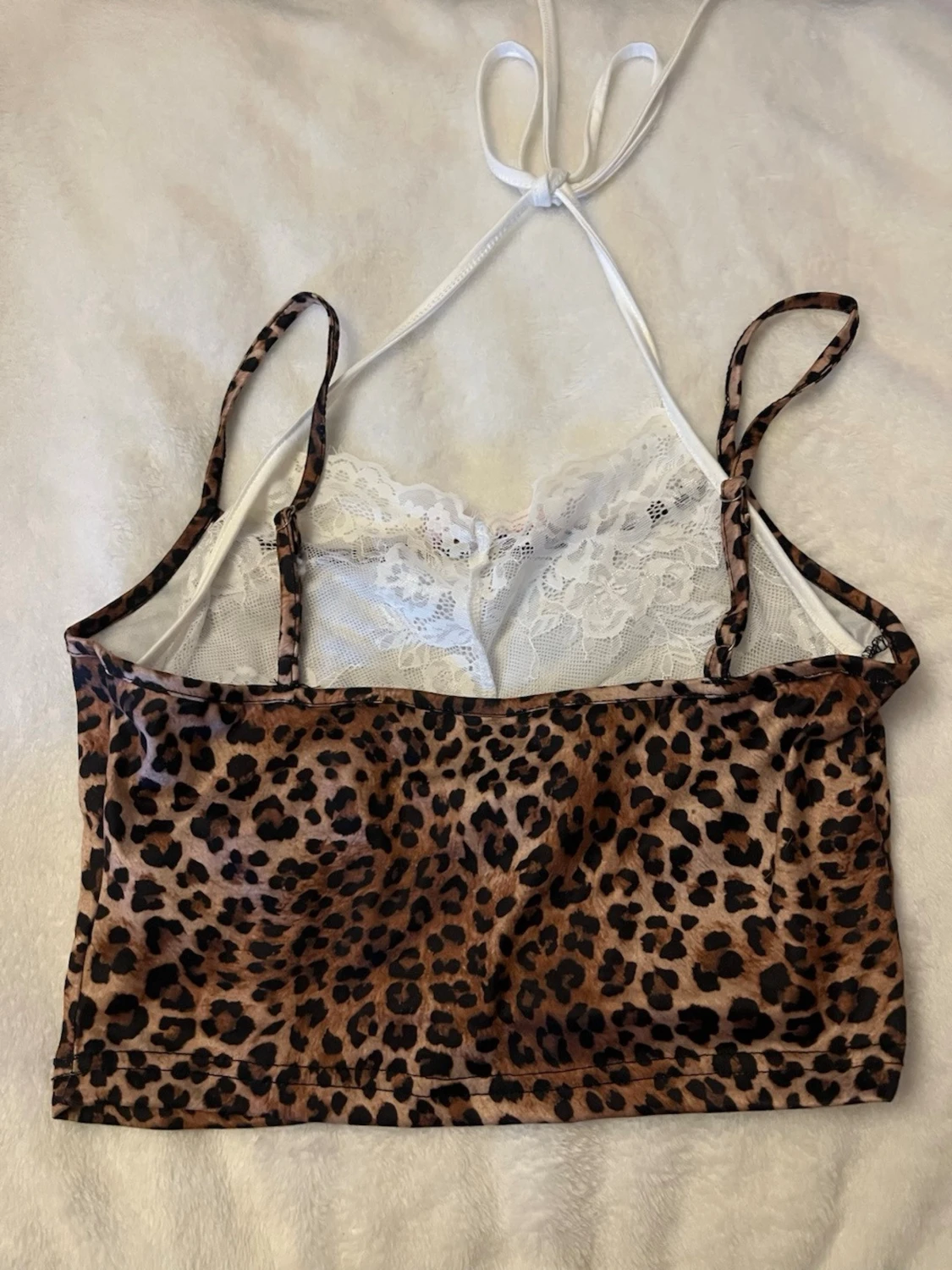 Leopardmönstrad croppad topp med spets - 1